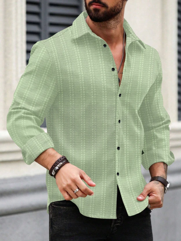 SOPANI Men Self Design Casual Light Green Shirt