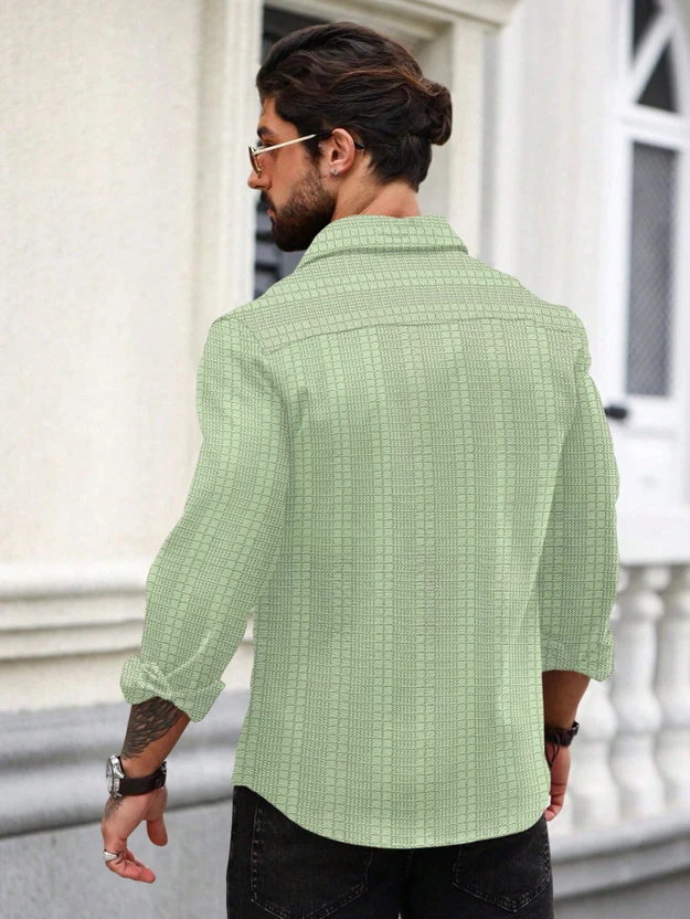 SOPANI Men Self Design Casual Light Green Shirt