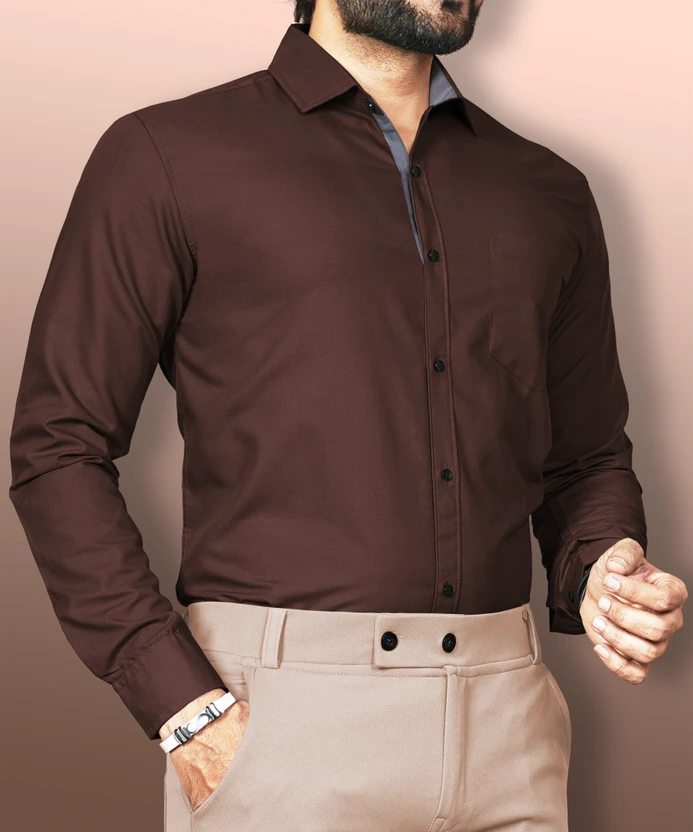 VeBNoR Men Solid Formal Brown Shirt