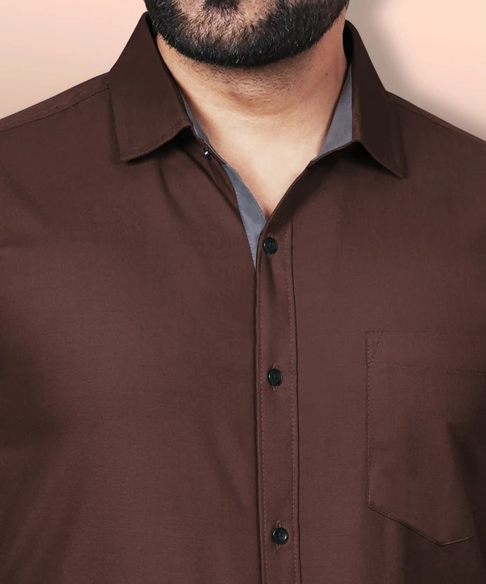 VeBNoR Men Solid Formal Brown Shirt