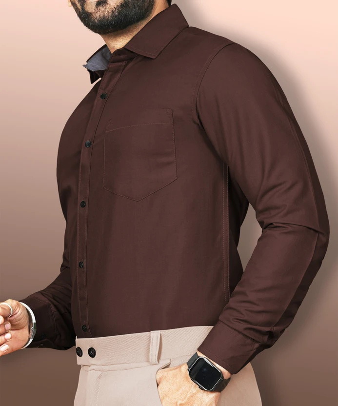 VeBNoR Men Solid Formal Brown Shirt