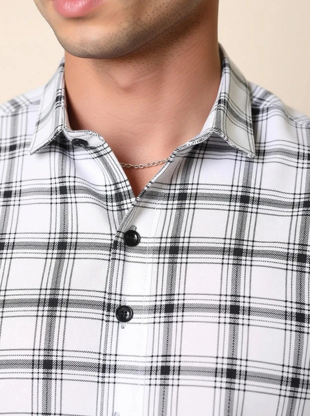 Dark Age Men Checkered Casual White Shirt