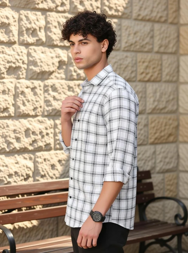 Dark Age Men Checkered Casual White Shirt