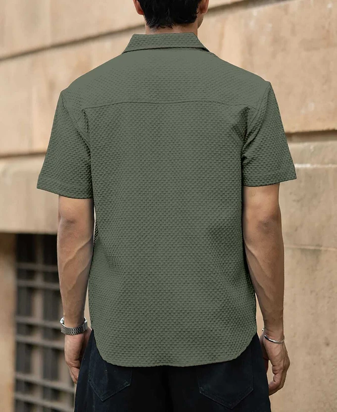 Lyphy Men Self Design Casual Green Shirt