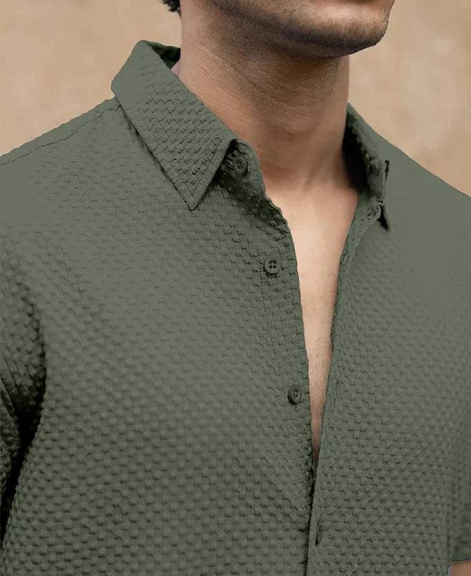Lyphy Men Self Design Casual Green Shirt