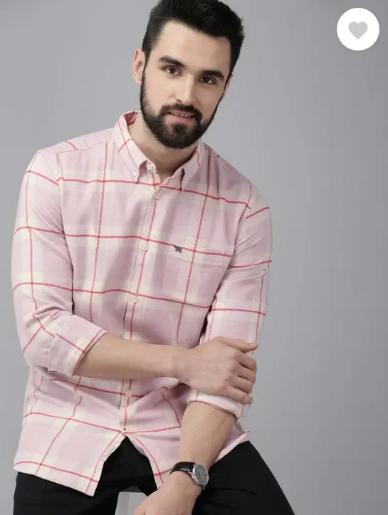 Men Slim Fit Checkered Button Down Collar Casual Shirt Special price