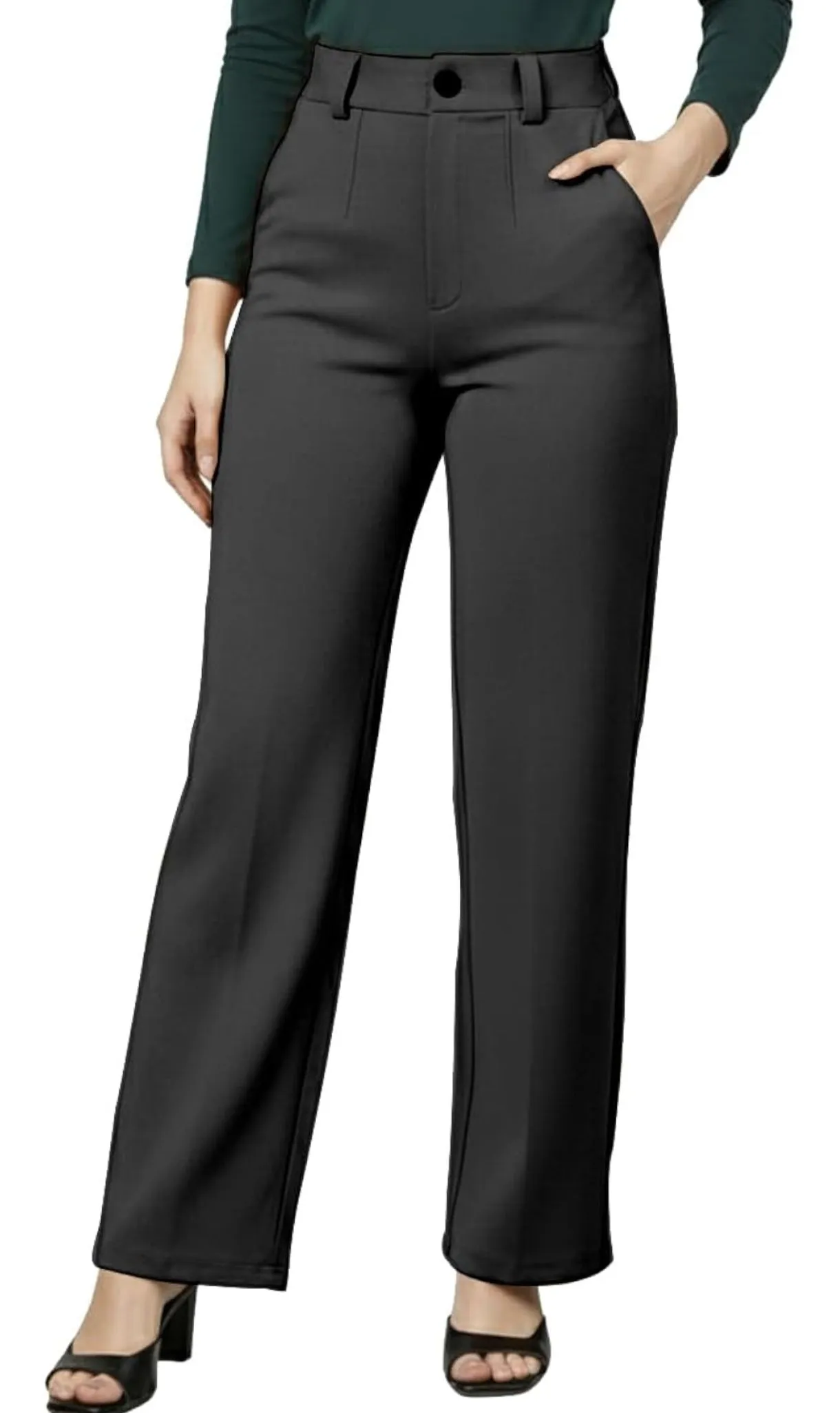 Mehrang Cotton Blend Bootcut Parallel Trouser Pants for Women Regular Fit, Side Pocket