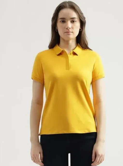 Ketex Yellow Cotton Blend Polo Neck Tshirt